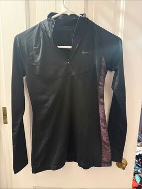 Nike Black Long Sleeve Quarter-Zip Top with Pink Side Stripe